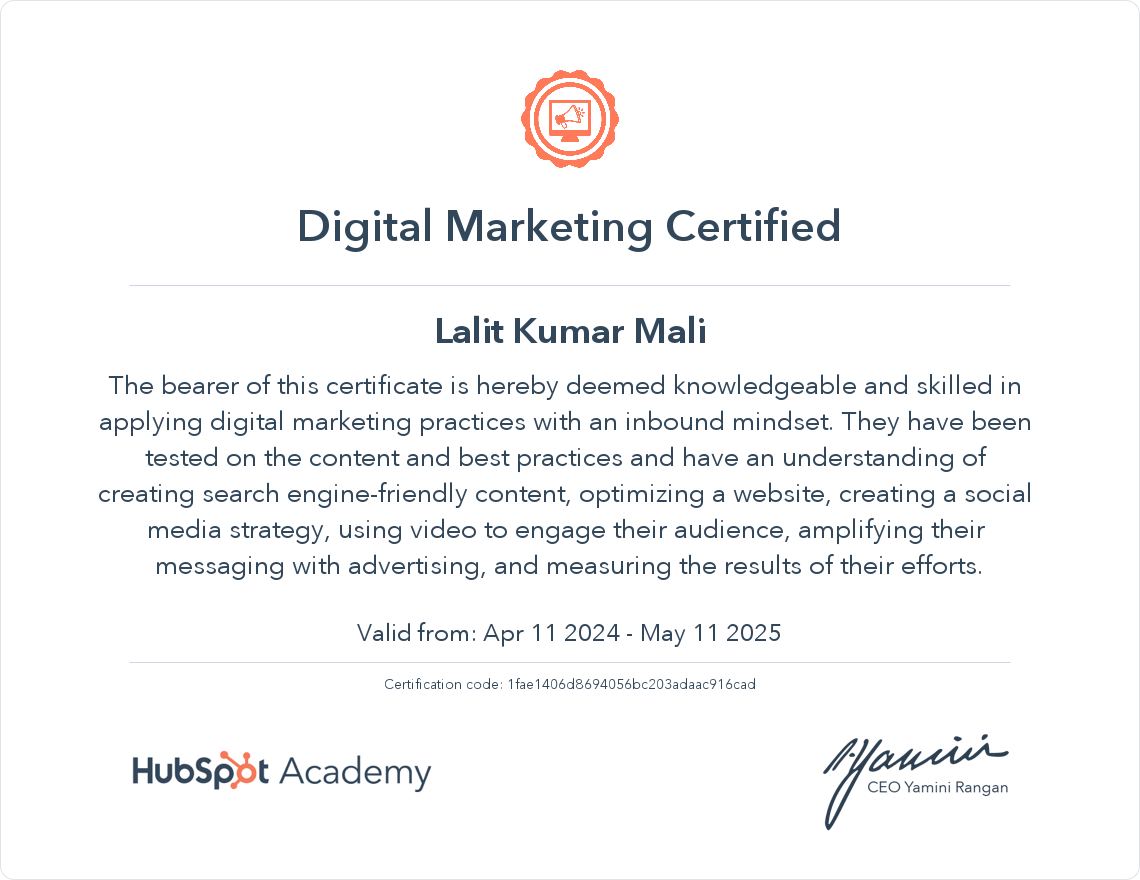 lk email digital marketing certificate